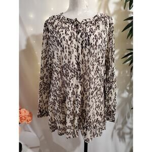 Lucky Brand Womens Sheer Leopard Animal Print Button Blouse Top Size 3X Mob Wife